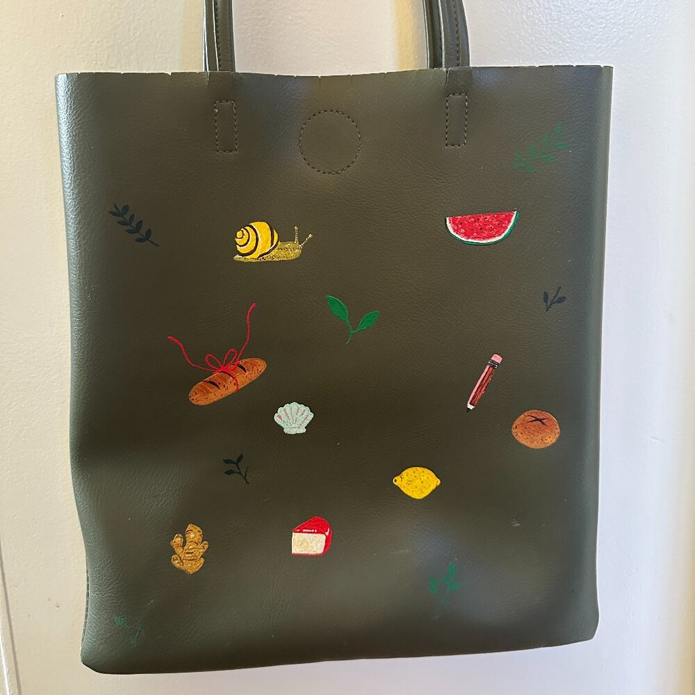 Hand Painted Green Faux Leather Bag